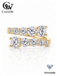 ConiiW 3.36 Carat Round Moissanite 925 Sterling Silver Open Ring, Unisex, Suitable For Daily Wear, Banquet And Party - Gold - View 2