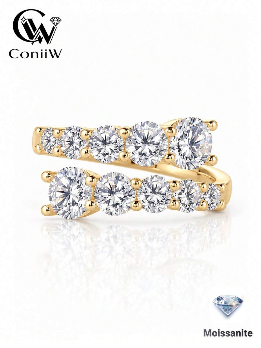ConiiW 3.36 Carat Round Moissanite 925 Sterling Silver Open Ring, Unisex, Suitable For Daily Wear, Banquet And Party