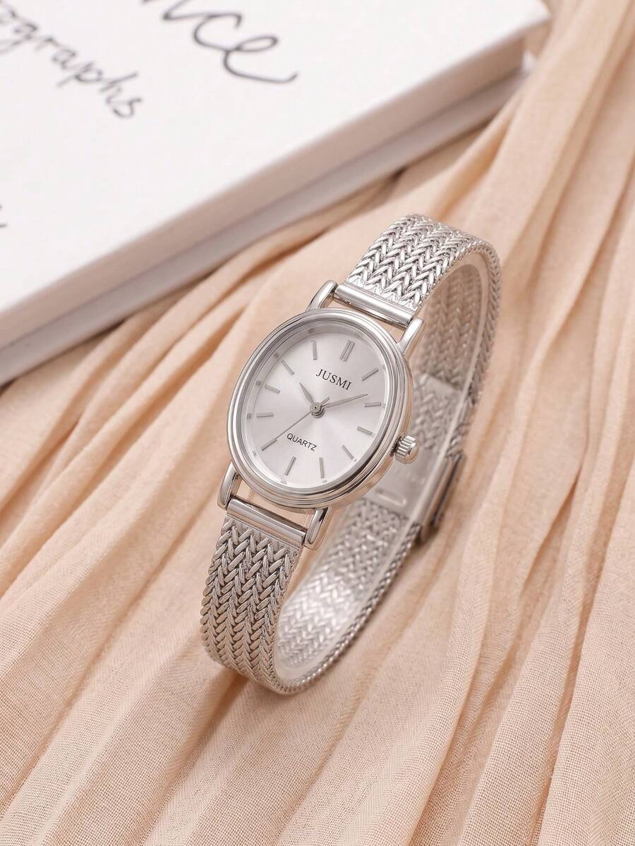 JUSMI Women's Fashion Creative Multifunctional Compact Quartz Watch, Suitable For Daily Wear, Birthday Gift, Back To School, Thanksgiving, Romantic Occasions - Silver - View 1