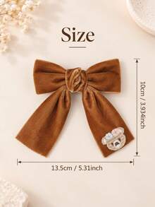 2pcs Brown Velvet Girls Hair Clips With Bow, Cute Bear Embroidery Decor Alligator Clips, Daily New Year Holiday Party Birthday Christmas Casual Autumn Winter Hair Accessories For Kids - Multicolor - View 9