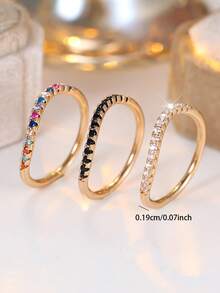 3pcs Minimalist Cubic Zirconia Curved Ring Set, Women's Stackable Rings, Jewelry Gift - Multicolor - View 2