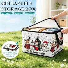 1pc 2D Foldable Zipper Storage Bag, Christmas Family Photo Print, Thickened Large Capacity Organizer With Reinforced Handle, Suitable For Clothes, Bedding, Cosmetics, Wardrobe, Under Bed Storage, Car Trunk, Office Moving. - View 2