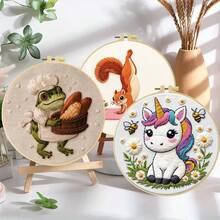 15*15cm/5.9*5.9in 20*20cm/7.9*7.9in,Hard-Working Animals Embroidery Kit, DIY Handmade Embroidery Set For Adult Beginners, Home Gift, Women's Sewing Gift, Including User Manual, Printed Pattern Fabric, Embroidery Frame, Needle And Thread. - Hard-working - View 3