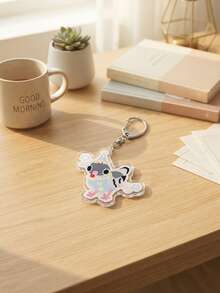 1pc/6pcs Cute Animal Party & Cottagecore Insect Anime Acrylic Keychains, Featuring Orange Cat With Party Hat And Ruffle Collar, Pink Mouse With Party Hat And Cape, Fluffy Green-Winged Moon Moth, Healing Illustration And Cute Anime Fan Gift - Multicolor - View 9