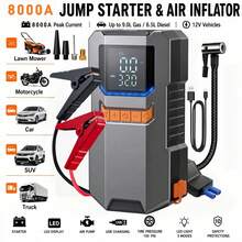 Car Jump Starter With Air Pump, Portable Car Battery Starter, 150PSI Auto Shut-Off Tire Inflator, 12V Ultra- Lithium Car Battery Jump Starter - Silver Black - View 2