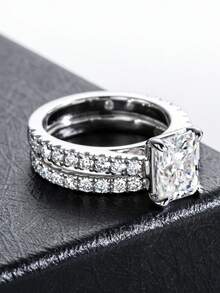 7x9mm/3.0CT Radiant Cut Moissanite Ring, S925 Silver Moissanite Engagement/Wedding Ring, Suitable For Gift - White - View 8