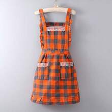 1pc European & American Style Plaid Apron With Lace Trim, Suitable For Work, Painting, Kitchen Cooking - Multicolor - View 12