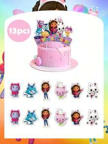 MASSDI Gabby Dollhouse Theme Cupcake Toppers Set, 2 Options 13pcs/25pcs, Cartoon Character Cake Decoration Picks, Complete Dessert Decoration Set, Suitable For Birthday Celebrations, Holiday Parties And Gabby Dollhouse Theme Scene Decor - View 11