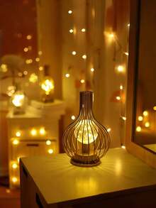 1pc 25cm High-Rail Bottle-Shaped Lamp, Battery-Powered Warm White LED String Light, Black Metal Table Lamp Night Light, Vintage Decorative Lamp, Suitable For Bedroom, Living Room, Wedding, Party, Home Decor, Atmosphere Light, Gift - Multicolor - View 2