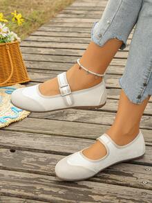 1 Pair Colorblock Patchwork Preppy Style Buckle Vintage Ballet Home Slippers, Suitable For All Seasons - Beige - View 2