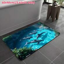 1PC Underwater Dolphin Landscape Mat 3D Visual Design Diatom Mud Quick-Dry Foot Mat Bathroom Entrance Ocean Style Carpet, Printed Semi-Circular Sun Pattern Doormat, Fun Carpet Machine Washable, Indoor/Outdoor Universal, Holiday Gift Home Decor Carpet - Multicolor - View 15