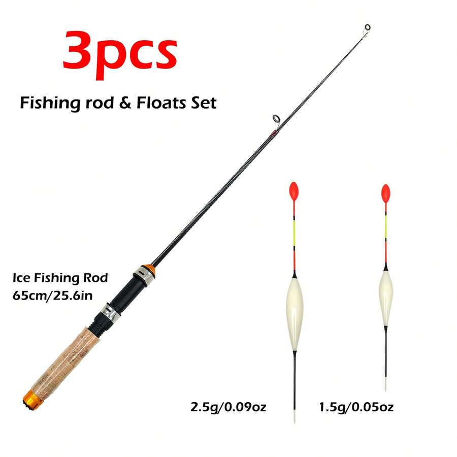 XHOUT 3Pcs Ice Fishing Rod And Float Set, Fishing Gear, Fishing Equipment, Includes 65cm Ice Fishing Rod And 2 Floats Of Different Weights, Compact Storage, Easy To Observe Bites, Simple Assembly, For Ice Fishing, Bank Fishing, Lake Fishing Freshwater.