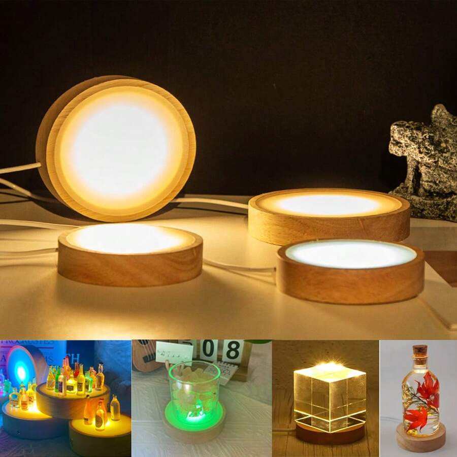 USB Powered Wooden Night Light, Decorative Lamp, Ornament Light, Perfect For Crystal, Glass, Resin, DIY, Handicraft Decoration. Suitable For Gifts