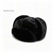 1pc Unisex Black Fleece Bomber Hat, Adjustable Sun Protection Casual Hat For Outdoor, Spring/Autumn Travel, Beach And Party - Multi-color - View 7