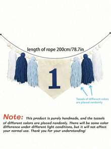 1set-1 Birthday High‑Chair Blue Banner, Tassel Garland, Perfect For Birthday Party Decorations And Photo Props - Navy Blue, Sky Blue, White - View 11