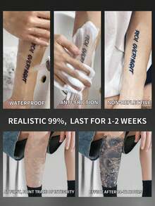 1Pc Men Tattoo Fake Traditional Temporary Tattoos Japanese Semi Permanent Tattoo Waterproof Sweatproof Last For 1-2 Weeks Realistic Herbal Juice Anti-Friction Non-Reflective Black For Leg Arm - HE - View 4