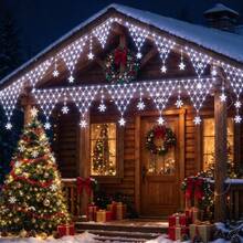 1-Pack USB Snowflake Pendant Triangular Mesh Lights – 8 Modes, Decorative Ambient Lighting For Christmas & New Year Parties; Suitable For Eaves, Railings, And Camping – LED String Lights Perfect For Christmas, Thanksgiving, And Winter Ambiance - Snowflake Triangle Mesh Eave Light - View 4