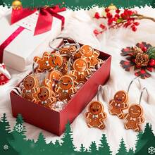 12pcs Christmas Shower Curtain Hooks, Stainless Steel Rust-Proof Gingerbread Man Resin Decorative Shower Curtain Rings, Christmas Bathroom Accessories, Freely Sliding - 12pcs Brown - View 6