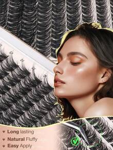 Wispy Lash Clusters DIY Eyelash Extension Kit 10-14mm Short Length Natural Fluffy Individual Lashes CD Curl Invisible Band Beginner Friendly 2-Min Quick Apply Long Lasting Soft Lashes With Tweezers For Daily Party Makeup - C - View 7