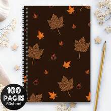 1pc Autumn Leaves Pattern A5 Spiral Notebook ,Coil Book Fall Foliage Style Suitable For School Office Home Study Use Is Christmas Halloween Festival Gift - One Book (50 Pages, 100 Pages) - View 13