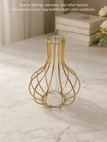 1pc Transparent Glass Vase With Wrought Iron Frame, Geometric Test Tube Shape, Suitable For Hydroponic Flowers, Bohemian Farmhouse Style Desktop, Mantel Or Wedding Reception Decor, Perfect As Housewarming Gift Modern Floral Arrangement Base - Gold - View 3