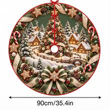 1件冬季雪村插圖圖案聖誕樹裙，優雅配色節日裝飾，5種尺寸，中性節日禮物，適合居家與派對聖誕家居裝飾 - 冬日雪鄉村莊插畫 - 查看 12