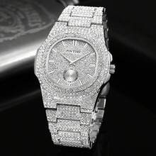 1PC Luxury Men's Quartz Watch Hip Hop Iced Out Full Rhinestone Watch, Round Dial Displaying Shiny Starry Sky Men's Fashion Accessory - one-size - View 9