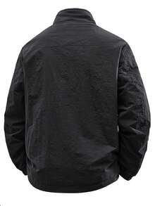 Jaket Olahraga Tipis Pria untuk Musim Semi/Gugur, Kerah Tegak, Warna Polos, Kaos Olahraga Kasual - Hitam - View 10