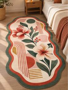 Pinkie Home - 1pc Asymmetrical Irregular Shape Floral Rug - Modern Aesthetic, Machine Washable, Non-Slip - Print Living Room Rug Area Rug/Carpet/Bath Mat, Suitable For Bathroom, Kitchen, Entryway, Hallway, Bedside, Living Room, Bedroom, Home Decor - Green - View 2