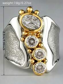 1pc Exquisite Cubic Zirconia Ring, Women's Wedding Engagement Party Jewelry, Valentine's Day Gift - 1# - View 10