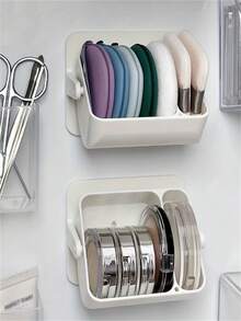 1/2 Pieces Wall-Mounted Makeup Sponge Storage Rack, No-Drill Double-Compartment  Holder, Hollow Ventilated Drying Organizer, Suitable For Powder Puffs, ABS Material Space-Saving Makeup Storage Rack - Multicolor - View 10