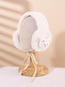 1pc Toddler Plush Bear Ear Muffs, Comfortable Fleece Adjustable Drawstring Children Ear Warmers, Sweet Neutral Color Baby Outdoor Casual Ear Accessories - 1PC - View 8
