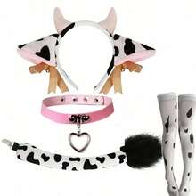 2/4pcs Cow Costume Accessories Set - Polyester Cow Ear Headband, Tail, Bell Collar And Cow Print Knee-High Socks - Hand Washable - Suitable For Animal Theme Party, Cosplay - Cow Print Set 5 - View 15