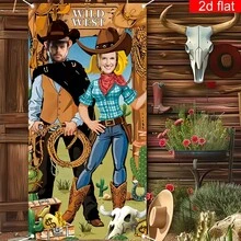 2D Door Banner, 1pc, Wild West Cow Theme Photo Door Banner, Polyester Material, Bright And Durable, Suitable For Hunter Photo Props Party Supplies Face Silhouette Background Birthday Party Decoration - Multicolor - View 3