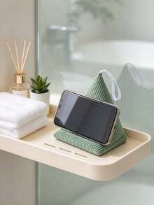 1pc Minimalist Corduroy Phone Holder, Triangular Shape, Striped Texture With Hanging Strap, Portable Smartphone Stand, Tabletop Bracket, Suitable For Bedroom, Office Desk, Living Room, Home Reading And Video Viewing - Multicolor - View 8
