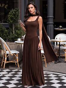 QOQ Women Luxury Strapless Heavy Beaded Sequin Formal Evening Gowns Sexy Backless Prom Wedding Guest Spring Summer Cocktail Party Maxi Dresses - Coffee Brown - View 4