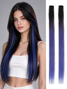 2pcs Ombre Golden Clip-In Hair Extensions, 24 Inch Long Straight Hair, Cosplay Halloween Party Christmas New Year Gift For Women Girls - Multicolor - View 18