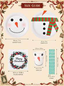 10/20/30pcs Christmas Paper Tableware Set, 7 Inch And 9 Inch Plates, Cups, Napkins, Straws, Snowman Face Red Green Scarf Holly Wreath Merry Christmas Design, Suitable For Christmas Party, Holiday Dinner, Winter Celebration And Holiday Tableware - Multi-color 2 - View 2