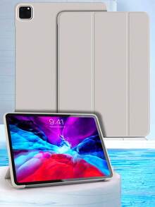 淺灰色矽膠平板保護殼，適用於 Mini1/2/3/4/5/6/7/Air/Air2/9.7/10.2/10.5/10.9 (Air4-Air8)/Pro 11/10th Gen/A16/Pro 11 2024 Apple 機型，三折式支架，多角度支撐，蜂巢散熱，睡眠/喚醒，簡約休閒商務風格，多折平板保護殼，無筆槽，不含筆 - 淺灰色 - 查看 2