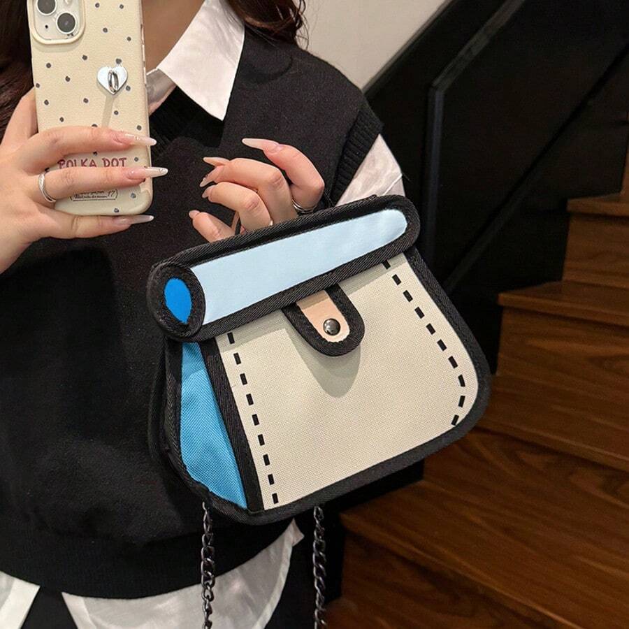 1PC-Chain Bag, Canvas Crossbody Bag, Lightweight Cake Bag, Anime Cartoon Small Square Shoulder Bag