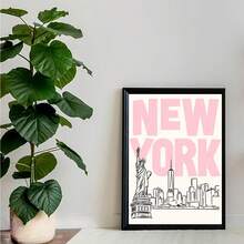 DIY 5D Pink New York Pattern Diamond Painting Kit, Full Round Diamond Painting Home Decor Handmade Craft Gift - View 4