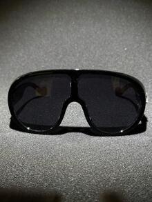 1pc "Diamond Cross Heart" Vintage One-Piece Large Frame Decorative Glasses, Personalized Aviator Integrated Lens, Cross Rhinestone Decorated Black Frame Temple, Punk Style Outfit Accessory, Street Style Versatile Decorative Glasses - Multicolor - View 3