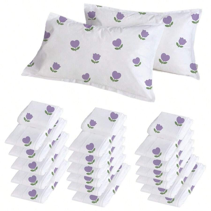 5pcs Disposable Pillow Cases Pillow Covers Bulk Pillow Sheets For Travel Hotels Single-Use Pillowcases, Non Woven Fabric (Tulip) - Purple - View 1