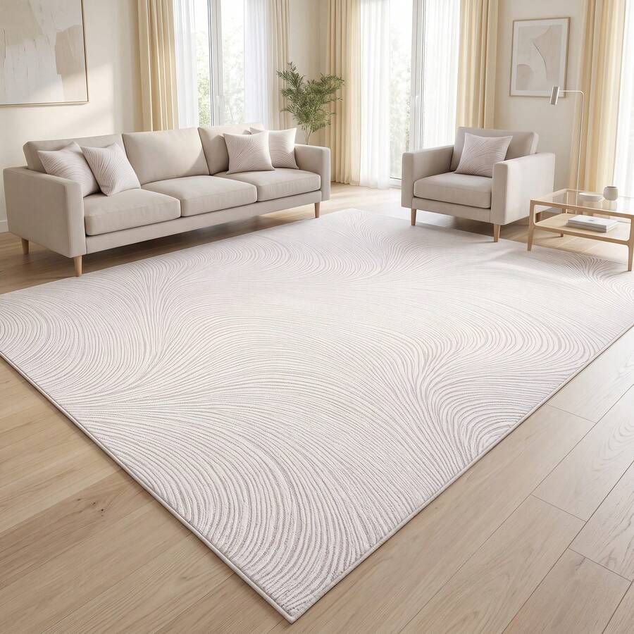 Washable Modern Minimalist Patterned Area Rug – Scandinavian Geometric Design, Contemporary Washable Carpet For Living Room, Bedroom & Home Decor - White - View 1