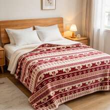 1 st vinröd och cremevitrandig flanellpläd med kattass och hjärtprint, retro tecknad sofffilttäcke - Multifärgad - Visa 9