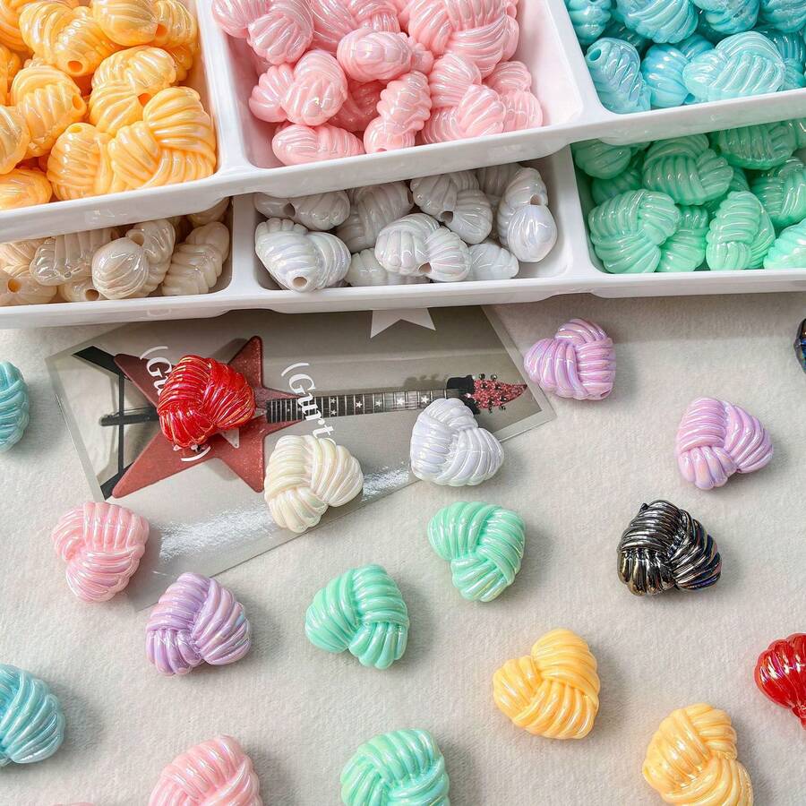 Acrylic Solid Color Ab Color Plated Woven Love Diy Bag Hanging Key Chain Mobile Phone Chain Beads Straight Hole Fried Dough Twists Heart