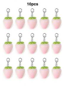 10/20pcs Strawberry Keychain Lobster Clasp Alloy Oil Drop Pendant Accessories Handmade DIY Material Bag Charm - Strawberry - View 5