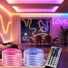 Acosh Neon Lampu Strip Neon LED RGB dengan Kontrol Jarak Jauh IR 44 Tombol, Lampu Tali Neon Fleksibel USB 5V, Lampu Neon LED Mode Multi-Warna untuk Kamar Tidur, Ruangan Dalam dan Dekorasi Harian Luar Ruangan - RGB - View 1
