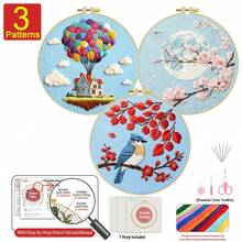 Embroidery Kit 15x15cm/5.9in Or 20x20cm/7.9in DIY Set With Beautiful Sky Views Pattern. For Adult Beginners. Includes Fabric, Instructions, Hoop, Needles & Threads. Great Gift For Friends/Family. Home Or Office Art Decor. - Beautiful Sky - View 13