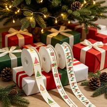 3/1 Christmas Gift Wrapping Ribbon, Vintage Holly Print Ribbon, Suitable For Decorating Christmas Party Supplies, Holiday Party And Celebration Bow Decorations, Also Suitable For Sewing DIY Handmade Crafts - Multicolor - View 5